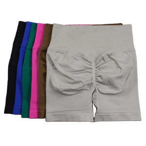 Shorts de yoga et de fitness sans couture pour femmes, taille mi-haute, effet froncé aux fesses, séchage rapide, respirant, en tissu peigné écologique, logo personnalisé - Product Image 1