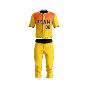 Conjunto de Uniforme de Béisbol y Sóftbol Personalizado, 100% Poliéster Antibacteriano, Cuello en V, Combinación de Colores Amarillo y Naranja para Ropa Deportiva - Product Image 3