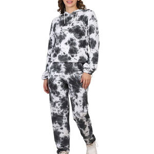 Ensemble de jogging deux pièces pour femme, qualité supérieure, écologique, hiver 2025, survêtement à capuche court, pantalon de survêtement évasé, motif uni - Product Image 1