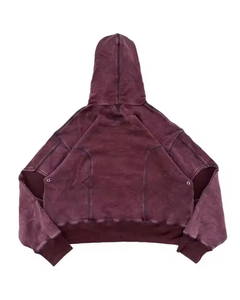Sweat à capuche surdimensionné avec logo personnalisé avec poches multifonctionnelles Sweats à capuche pour hommes avec boutons pression Sweats à capuche délavés vintage pour hommes - Product Image 4