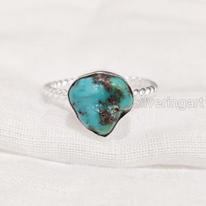 เครื่องประดับหินหยาบสำหรับผู้หญิงแหวนพลอยเทอร์ควอยส์จากธรรมชาติ December birthstone twand twand Twisted 925แต่งงานแหวนเงินสเตอร์ลิง - Product Image 3