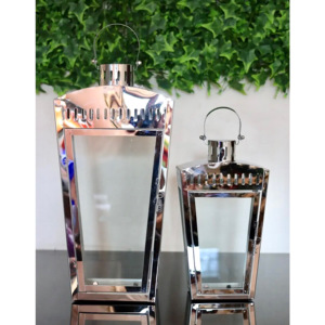 Portavelas de metal de acero inoxidable con acabado cromado pulido, linternas en forma de pilar para el hogar/exterior para tarros, nuevos diseños - Product Image 1