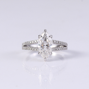 แหวนหมั้นเพชรโมอิสเครื่องทดสอบ2ct เพชรแบบผ่านมาร์คีส์นาไนต์สีขาวทอง Ring14K หรูหรา - Product Image 1
