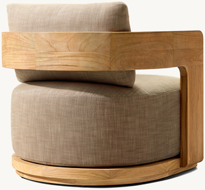 Ensemble salon de patio extérieur avec bois naturel et coussins bruns - Product Image 3