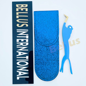 Juego de pinzas para pestañas con purpurina azul Premium, puntas con bordes dorados en forma de leopardo, herramientas de acero inoxidable para extensiones de pestañas volumétricas - Product Image 5