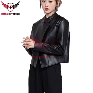 Chaqueta de cuero genuino delgada Vintage para mujer-Prendas de abrigo casuales con cremallera para damas de moda, estilo corto - Product Image 6