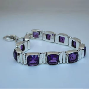 Square Amethyst Bracelet Handmade 925 Sterling <b>Silver</b> Jewelry For <b>Women</b> February Birthstone Gift - Product Image 1