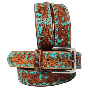 เข็มขัดหนังวัวตะวันตกคุณภาพระดับพรีเมียมพร้อมเครื่องมือมือดีไซน์ลายดอกไม้ - Product Image 1