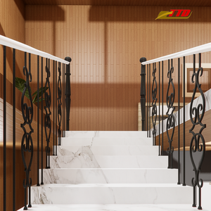 Lujosa Barandilla de escalera de hierro forjado a mano con balaustres artísticos y elegantes rollos decorativos para interiores - Product Image 6