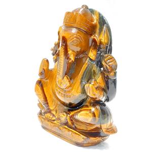 Wholesale Tiger Eye Ganesha <b>Statue</b> Figurine High Grade Handcrafted India Piedras Naturales Crystal Healing Gemstone Engraving - Product Image 6