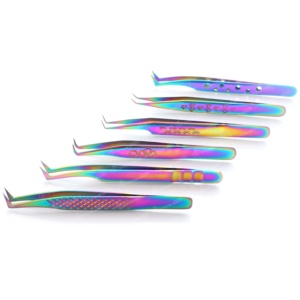 Pinzas profesionales de Extensión de pestañas recubiertas de Color arcoíris de Plasma de alta calidad, pinzas puntiagudas de volumen de pestañas de acero inoxidable - Product Image 5