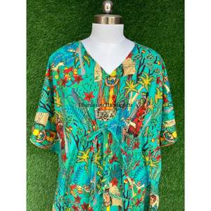 Venta al por mayor lote vestido de algodón indio Maxi caftán verano Kaftan Frida Khalo estampado caftán ropa de dormir playa caftán vestido largo - Product Image 4