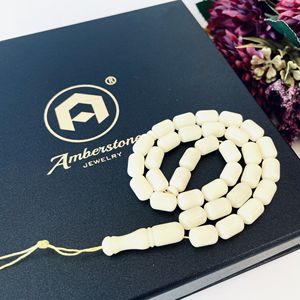 Misbaha en ambre blanc de la Baltique, petites perles en forme de baril, perles de prière islamiques naturelles - Product Image 5