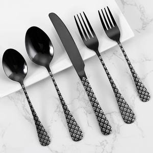 Ensemble de couverts finis noirs avec poignée design blanche couverts en acier inoxydable pour de nouvelles utilisations dans la cuisine à domicile Restaurant Salle à manger - Product Image 1