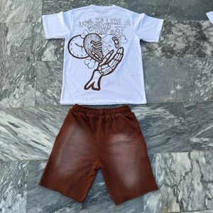 Sun Faded Screen Print Puff Print T-shirt Shorts Vintage Acid Wash Chándal con 2 piezas Traje de verano para hombres - Product Image 6