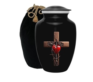 Urna de cremación negra para cenizas, urna religiosa grande hecha a mano espiritual para adultos, contiene hasta 200 libras, urna para adultos para Memorial - Product Image 1