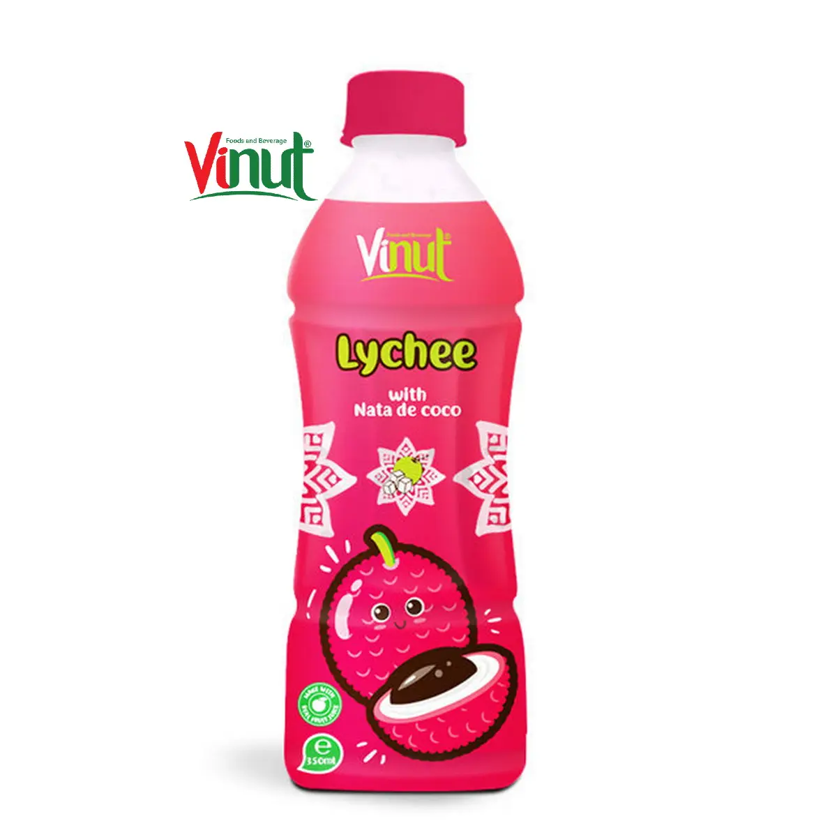 350ml Bottled Lychee Juice with nata de coco High Quality Fruit Juice Lychee Juice with nata de coco Manufacturer From Vietnam