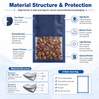 Sachet en Mylar à trois soudures latérales avec logo personnalisé, résistant à l'humidité, pour l'emballage alimentaire du café, du thé et des collations