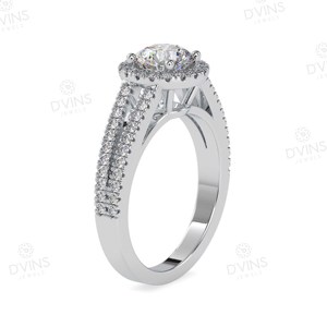 Anillo de compromiso solitario de vástago dividido Halo para mujer, Diamante Natural VVS completo para anillo de disfraz de boda certificado GIA, oro de 18 quilates - Product Image 2