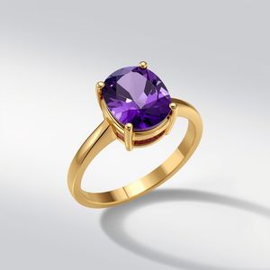 แหวนเพชรทรงบาแก็ตต์ทองคำแท้ 14K ประดับพลอยสีม่วงสุดหรู ดีไซน์คลาสสิก เหมาะสำหรับงานแต่งงาน - Product Image 1