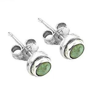 Boucles d'oreilles clous vintage en argent 925 et turquoise, serti clos, unisexe, pour usage quotidien - Product Image 1