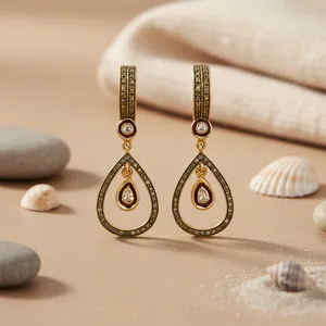 Boucles d'oreilles pendantes en forme de poire plaquées or pour femmes, bijoux fantaisie - Product Image 1