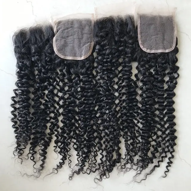 Hot Selling Top Grade Temple Virgin Human Cambodian Soft Kinky Curly Hair Swiss Lace Closures 4x4 With Baby Hair No Tangle Hairs