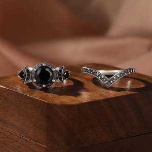 Ensemble de bagues Jeulia Dark Moon and Star Aged pour mariage - Product Image 6