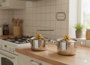 Casserole martelée de style argenté avec détails dorés et argentés, idéale pour les fêtes, les mariages, les célébrations, faite à la main, décorative - Product Image 2