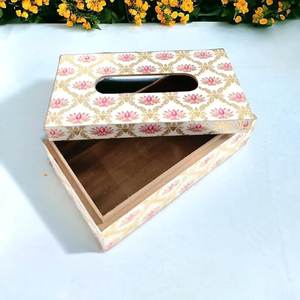 Caja de pañuelos de madera con esmalte Meena, decoración de lujo para caja de pañuelos de madera Meena, caja de pañuelos de madera Meena impresa, hecha a mano, bajo costo - Product Image 1