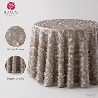 Nappe HuaLai 120 pouces en taffetas argenté brodé de feuilles 3D pour banquets de mariage de luxe, taille personnalisée, vente en gros