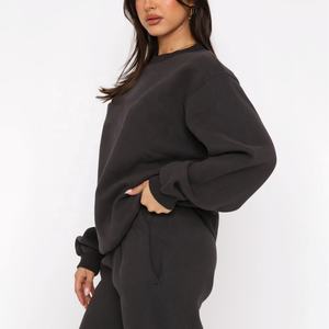 ชุดวอร์มผู้หญิงแขนยาวแบบดีไซเนอร์สำหรับฤดูหนาวกางเกงเอวลอยทำจากโพลีเอสเตอร์ระบายอากาศได้ดีโลโก้สีทึบขนาดพิเศษ - Product Image 4