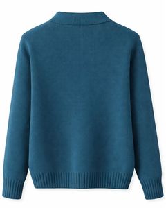Suéter de Punto Personalizado para Mujer, Cuello Polo, Color Azul Verde Azulado, Manga Larga, Suave, Informal, para Uso Diario, Moda al por Mayor - Product Image 2