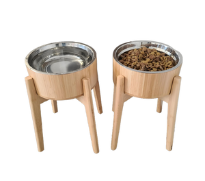 Solid Wooden Stand Pet <b>Bowls</b> <b>Single</b> <b>Raised</b> Pet Food Feeder Dish Made of Wood and Stainless Steel Elevated <b>Dog</b> <b>Bowls</b> - Product Image 3