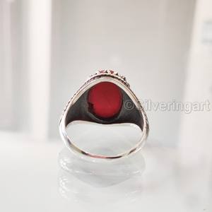 Anillo de Plata de Ley 925 para Hombre con Coral Rojo Natural, Todas las Tallas, Estilo Otomano, Regalo de Aniversario o Navidad, Venta al Por Mayor - Product Image 6