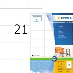 Universal 70 X 42.3mm White Paper Labels 2,100 Labels/Pack Non-Removable HERMA Premium Office Paper - Product Image 1