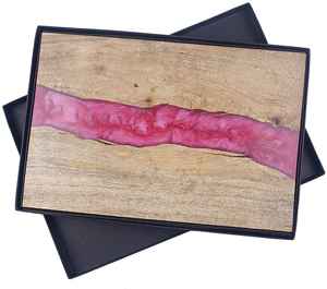 Tabla de cortar de madera con mango de resina de embalaje personalizado, tabla de queso de resina de madera Natural de diseño elegante y duradero - Product Image 6