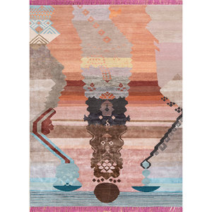 Tapis en laine et soie de bambou noué à la main Manchaha rose et violet, motif géométrique Lev-758 pour la décoration intérieure, tapis Jaipur US - Product Image 1