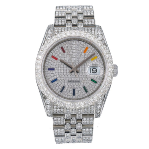 Montre en quartz avec diamants en moissanite glacés de style hip-hop, sport, unisexe, logo personnalisé, boîtier en acier inoxydable plaqué or blanc, 21 mm, analogique, ETA - Product Image 1