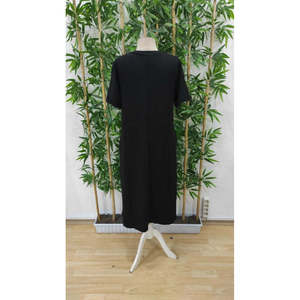 Robe longue en viscose à manches courtes et col en V pour femme avec détail poche, 24160 - Noir - Product Image 6