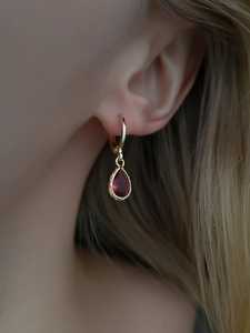 Boucles d'oreilles en rubis, forme poire, clous, argent sterling 925, plaqué or 14 carats, bijoux faits à la main, cadeau pour elle - Product Image 2