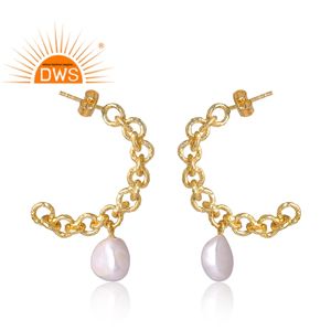 Stylish Design Sterling Silver 18K Gold Plated Natural <b>Pearl</b> Gemstone <b>Drop</b> <b>Earring</b> Custom Jewelry for Women Gift for Her - Product Image 4