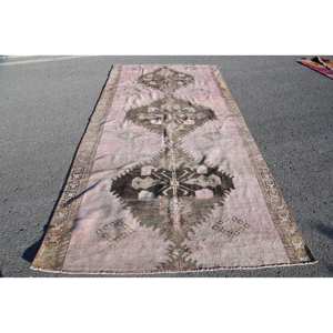 Vintage <b>Turkish</b> <b>Rug</b> Large 5.4 X 10.7ft Pink Brown Wool with Abstract Pattern Patchwork Design for Hallway Room Latex Backing - Product Image 1