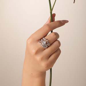 Jeulia Gold Plated Leaf Twist Cluster <b>Ring</b> <b>Set</b> with Sparkling Pear Shaped Zircon - Product Image 6