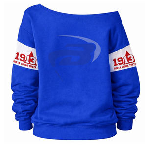 Sudadera de punto con hombros descubiertos de la hermandad Delta Sigma Theta, diseño 1913 y letras griegas con logotipo frontal personalizado para fiesta - Product Image 3