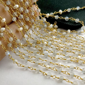 Cadena de cuentas de Rosario de labradorita y Perla, cadena de collar de cuentas redondas de piedras preciosas facetadas de 3-3,5mm para fabricación de joyas - Product Image 6