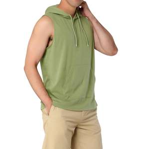 2024 Men's White Polyester Sleeveless Hoodie Tank Top Custom Logo Sports Gym Stringer 3D Summer Fitness Plain Hooded Tank Top - Product Image 3