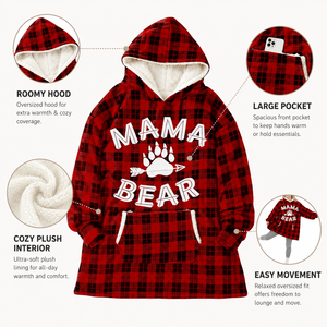 Couverture à capuche portable en flanelle ultra douce, à carreaux rouge et noir Buffalo MAMA BEAR, avec doublure épaisse en sherpa et isolation thermique élevée - Product Image 3
