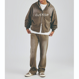 Ensemble de survêtement pour homme de haute qualité, veste courte ample à fermeture éclair, pantalon large à taille haute, noir gris - Product Image 1