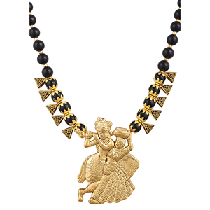 Pendentif perlé Radha Krishan Design avec motif d'amoureux en onyx noir oxydé - Product Image 4